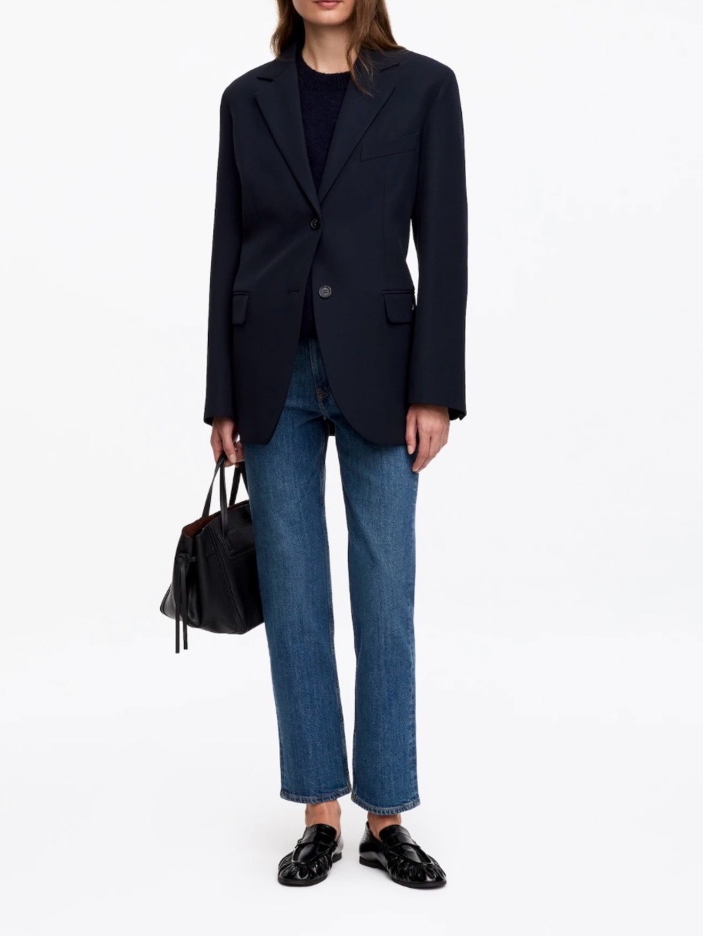 ARKET Jade Cropped Jeans Blue Slim Straight Leg Mid Rise Organic Cotton 27